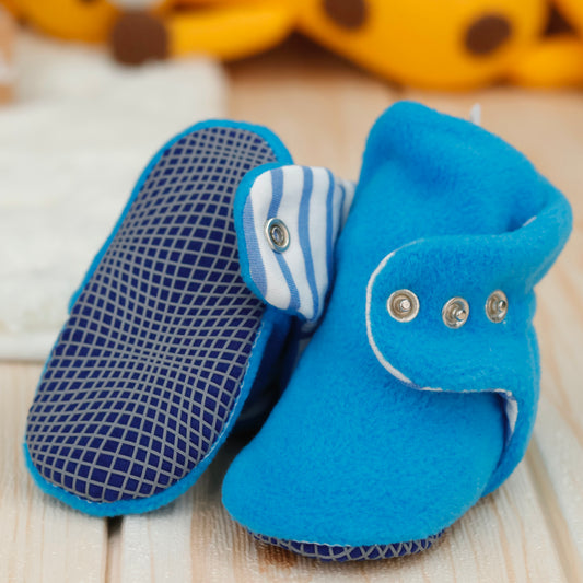 Anti-Slip Sole, Fleece Baby Booties, Newborn Home Booties, Sweat Proof Organic Cotton Lining, Light Blue