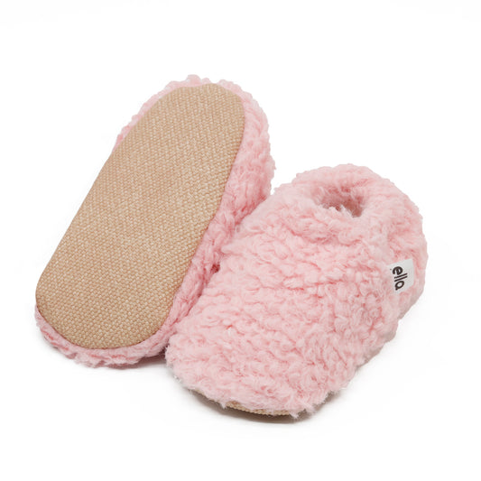Tedy Baby Booties House Slippers, Non-Slip Sole, Organic Cotton Lining, Home Nursery Shoes Pink