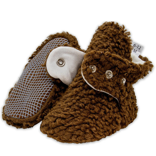 Non-Slip Sole, Organic Cotton Inner Lining,Newborn Shoes ,Tedy Booties, Brown Baby Booties