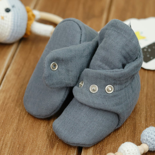 Muslin Stay On Baby Booties Dark Gray