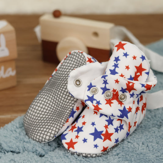 Organic Cotton Baby Booties, Non-Slip Sole, Cotton Newborn Booties Home Nursery Shoes, U.S. Flag
