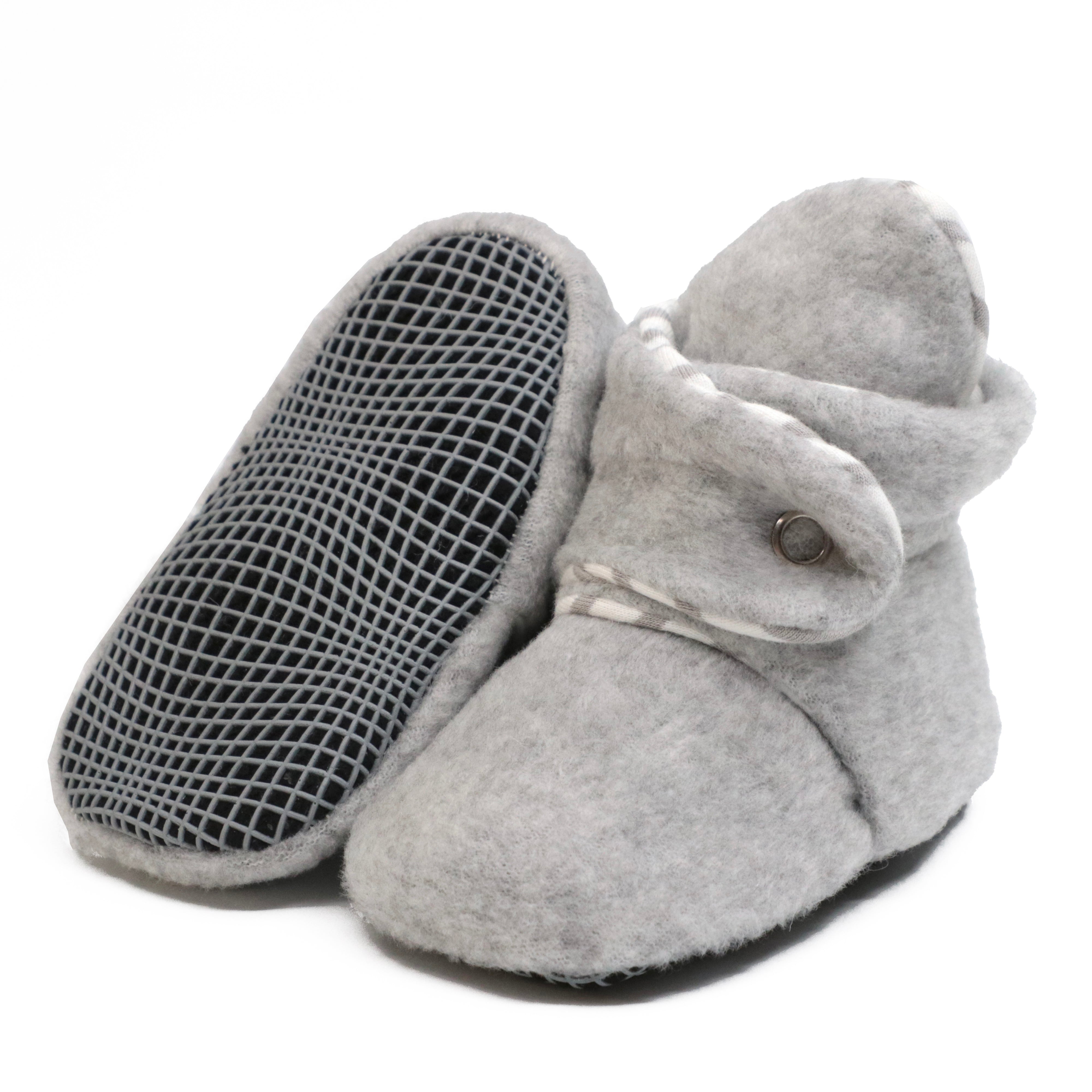 Anti Slip Sole Fleece Baby Booties Newborn Home Booties Sweat Proof Organic Cotton Lining Gray