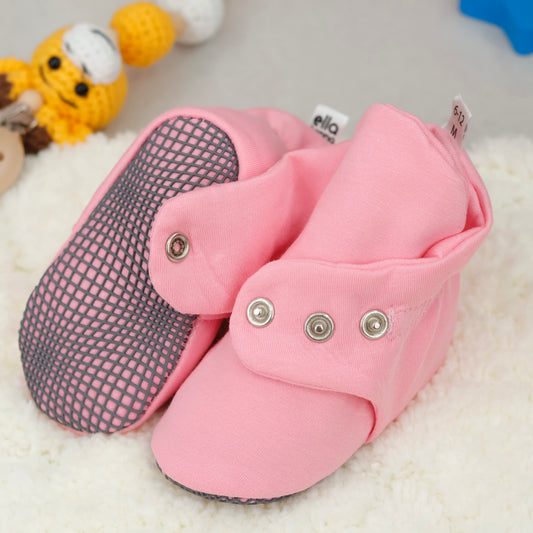 Organic Cotton Baby Booties, Non-Slip Sole, Cotton Newborn Booties Home Nursery Shoes, Pink