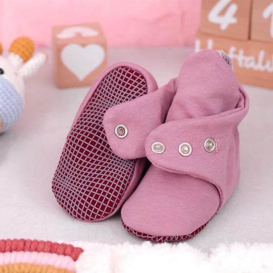 Organic Cotton Baby Booties, Non-Slip Sole, Cotton Newborn Booties Home Nursery Shoes, Rose