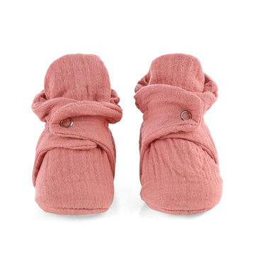 Muslin Stay On Baby Booties Dustyrose