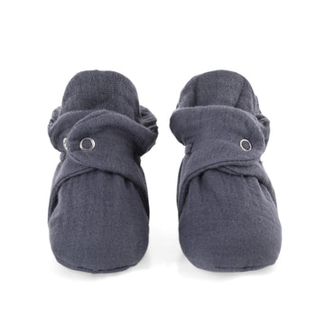 Muslin Stay On Baby Booties Dark Gray
