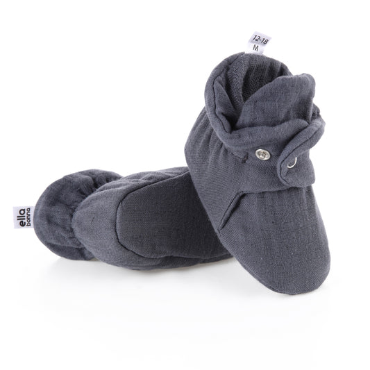 Muslin Stay On Baby Booties Dark Gray