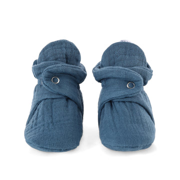 Muslin Stay On Baby Booties Smaltblue