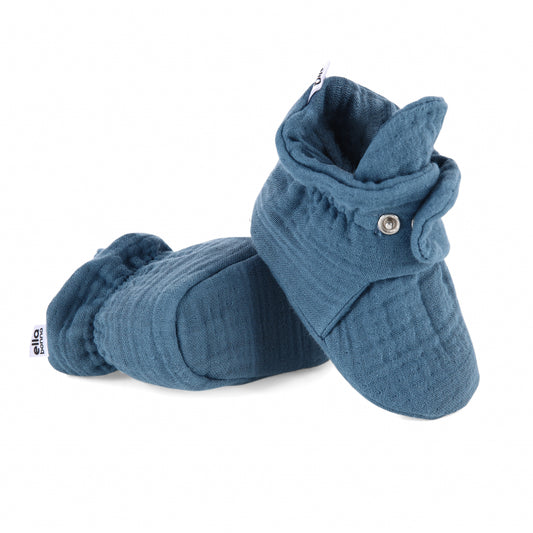 Muslin Stay On Baby Booties Smaltblue