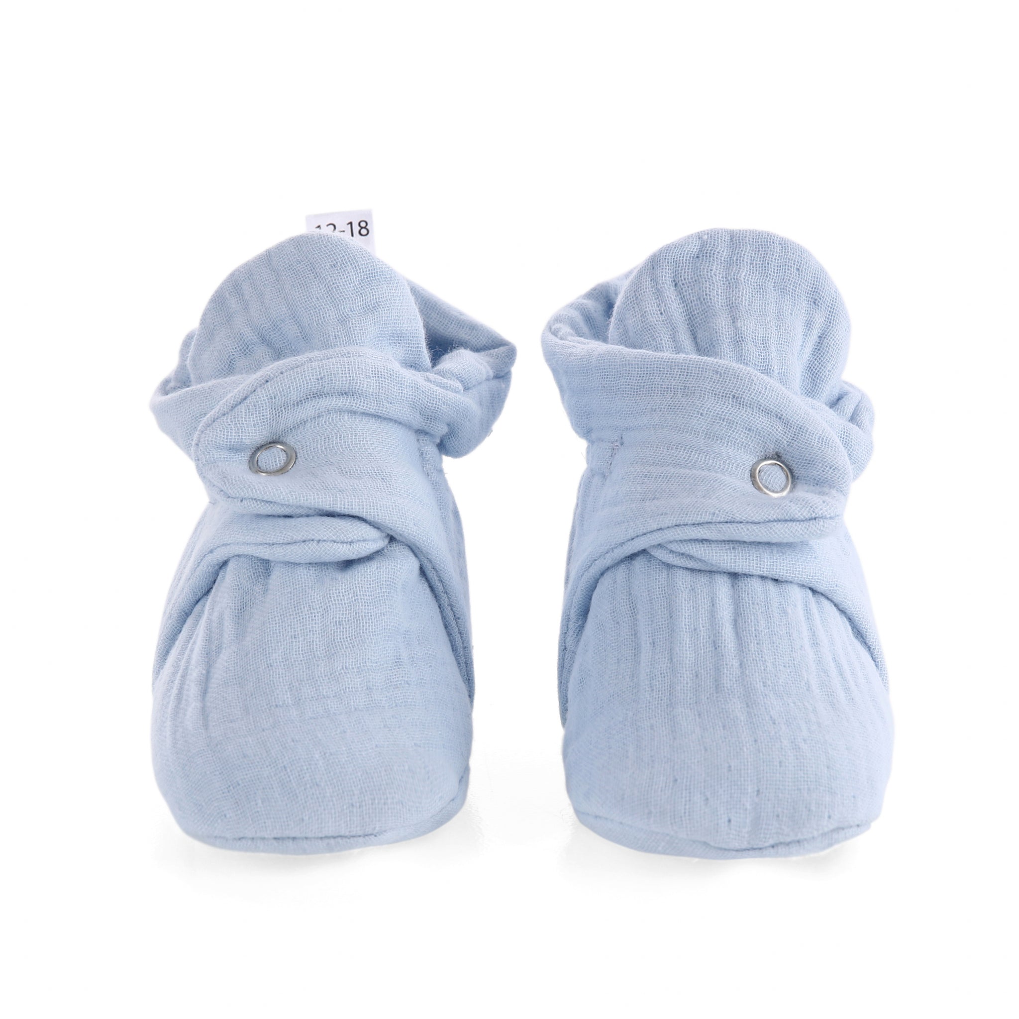Muslin Stay On Baby Booties Blue
