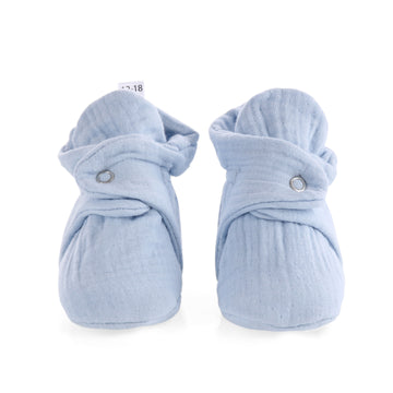 Muslin Stay On Baby Booties Blue