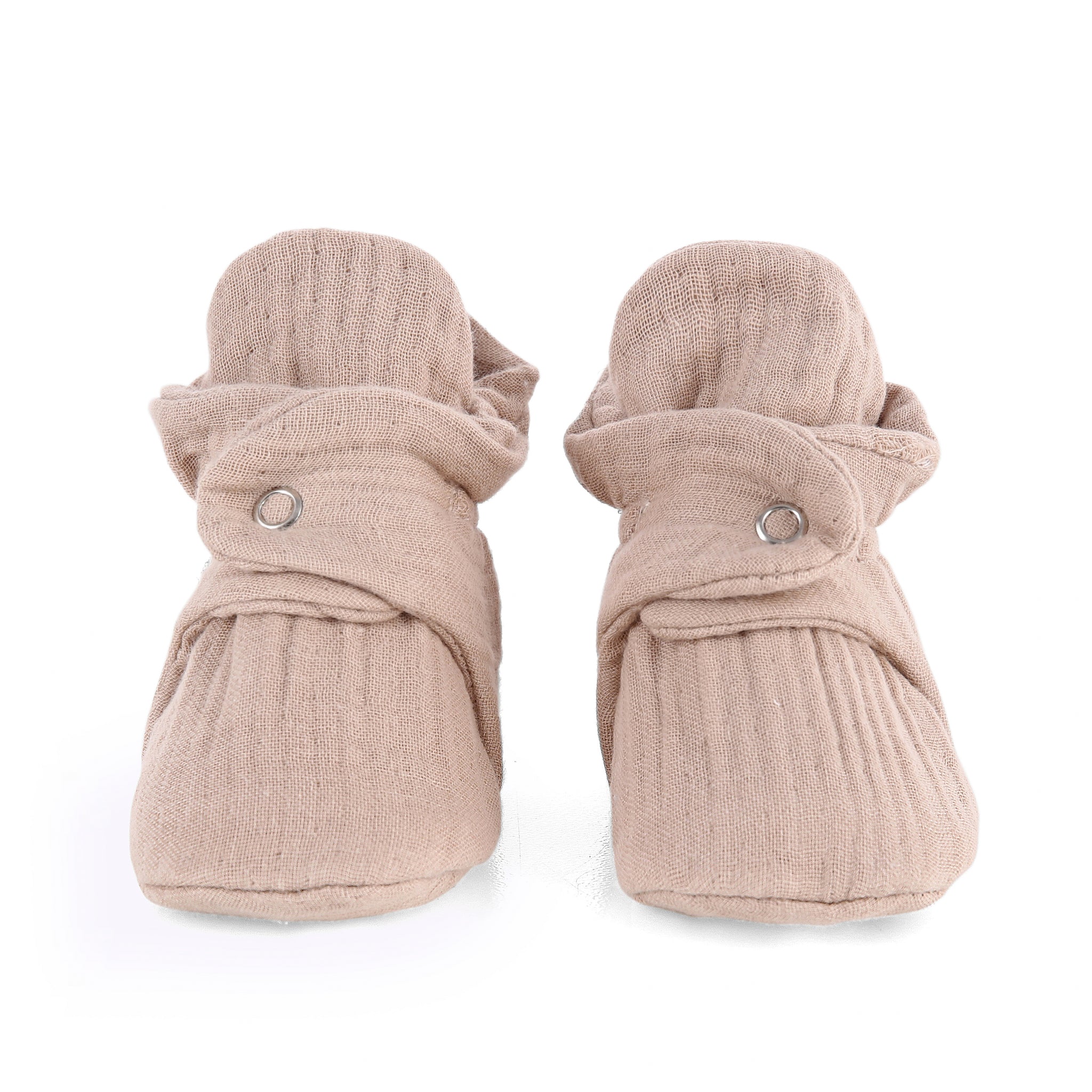 Muslin Stay On Baby Booties Beige
