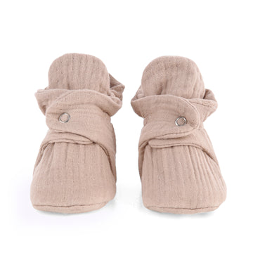 Muslin Stay On Baby Booties Beige