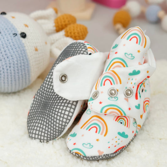 Organic Cotton Baby Booties, Non-Slip Sole, Cotton Newborn Booties Home Nursery Shoes, Rainbow