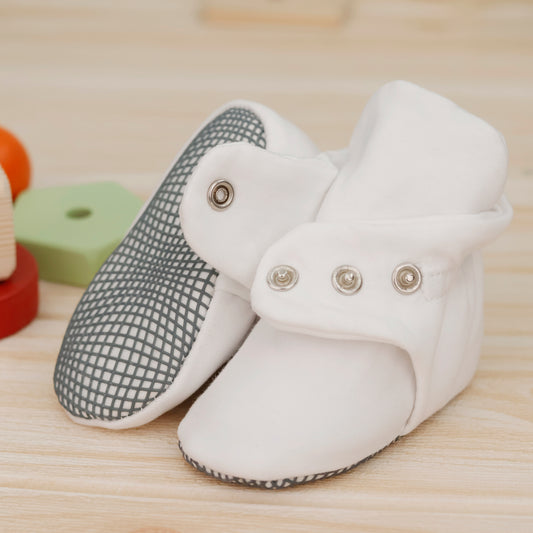 Organic Cotton Baby Booties, Non-Slip Sole, Cotton Newborn Booties Home Nursery Shoes, White
