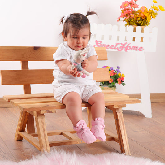 Muslin Stay On Baby Booties Pink