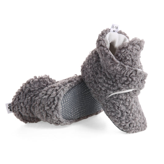 Non-Slip Sole, Organic Cotton Inner Lining,Newborn Shoes ,Tedy Booties, Gray Baby Booties