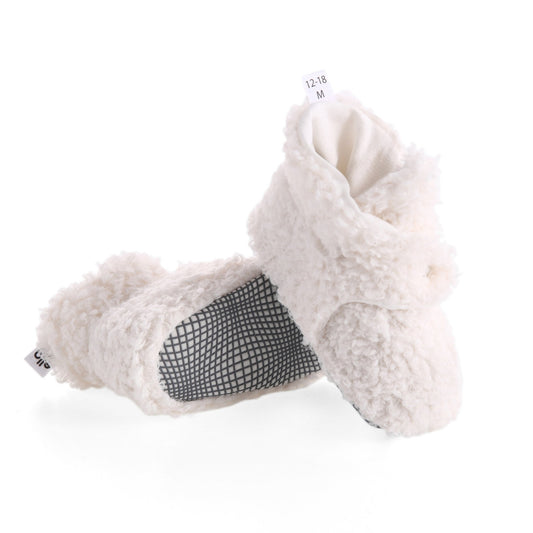 Non-Slip Sole, Organic Cotton Inner Lining,Newborn Shoes ,Tedy Booties, Off White Baby Booties