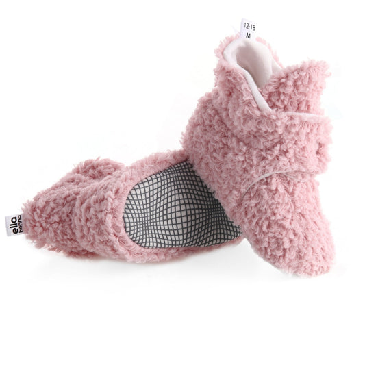 Non-Slip Sole, Organic Cotton Inner Lining,Newborn Shoes ,Tedy Booties, Pink Baby Booties
