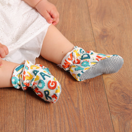 Organic Cotton Baby Booties, Non-Slip Sole, Cotton Newborn Booties Home Nursery Shoes, Alphabet