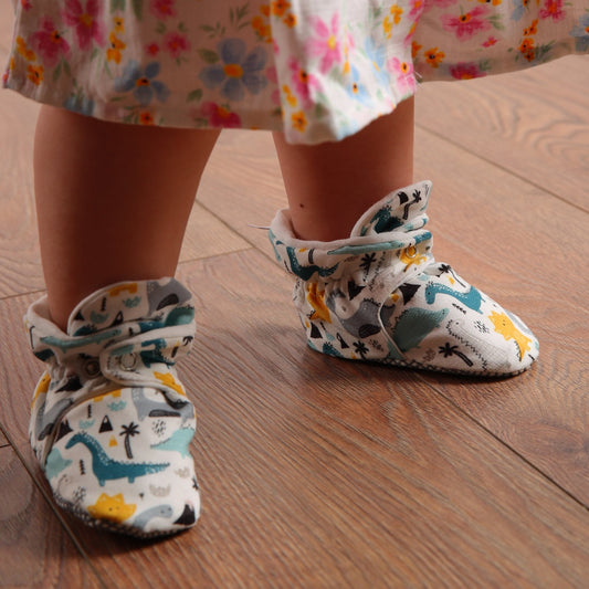 Organic Cotton Baby Booties, Non-Slip Sole, Cotton Newborn Booties Home Nursery Shoes, Dinosaur