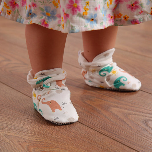 Organic Cotton Baby Booties, Non-Slip Sole, Cotton Newborn Booties Home Nursery Shoes, Elephant