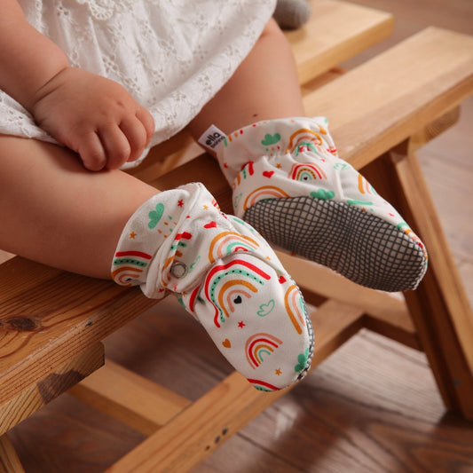 Organic Cotton Baby Booties, Non-Slip Sole, Cotton Newborn Booties Home Nursery Shoes, Rainbow