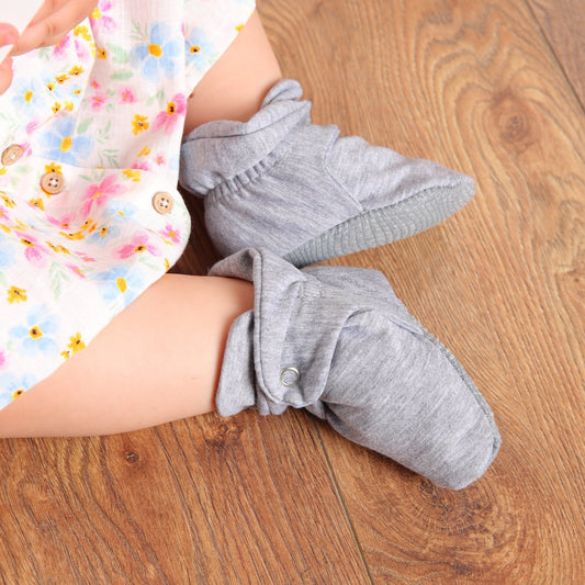 Organic Cotton Baby Booties, Non-Slip Sole, Cotton Newborn Booties Home Nursery Shoes, Gray