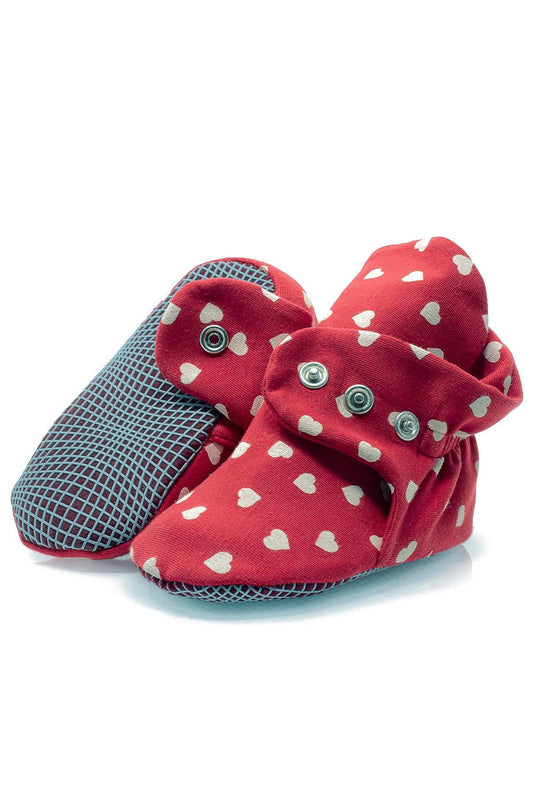 Organic Cotton Baby Booties, Non-Slip Sole, Cotton Newborn Booties Home Nursery Shoes, Hearts Red