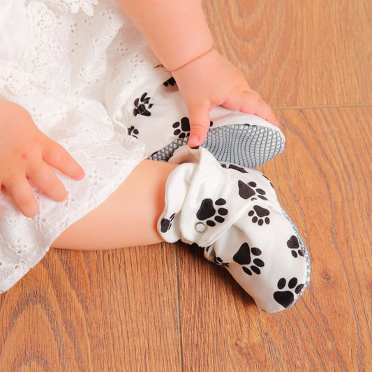 Organic Cotton Baby Booties, Non-Slip Sole, Cotton Newborn Booties Home Nursery Shoes, Dog Paw