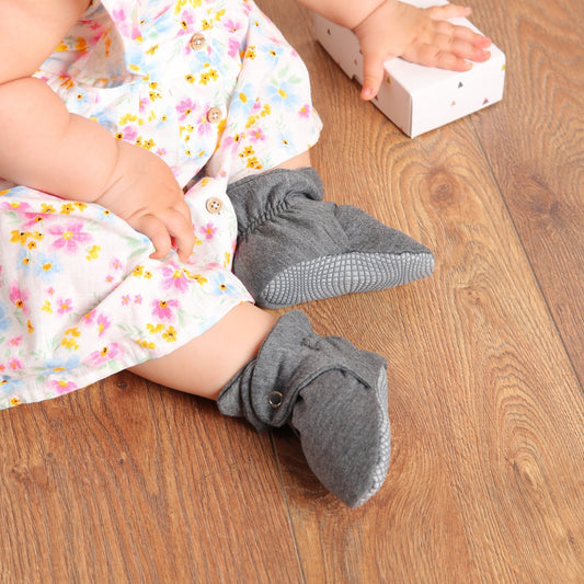 Organic Cotton Baby Booties, Non-Slip Sole, Cotton Newborn Booties Home Nursery Shoes, Dark Gray