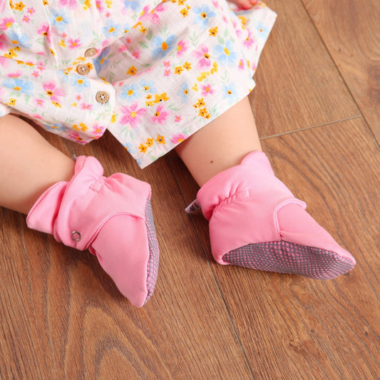 Organic Cotton Baby Booties, Non-Slip Sole, Cotton Newborn Booties Home Nursery Shoes, Pink