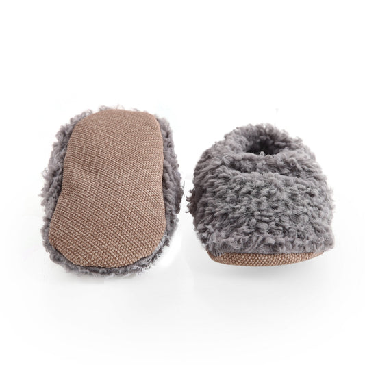 Tedy Baby Booties House Slippers, Non-Slip Sole, Organic Cotton Lining, Home Nursery Shoes Gray