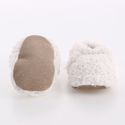 Tedy Baby Booties House Slippers, Non-Slip Sole, Organic Cotton Lining, Home Nursery Shoes White