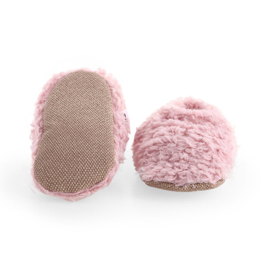 Tedy Baby Booties House Slippers, Non-Slip Sole, Organic Cotton Lining, Home Nursery Shoes Pink